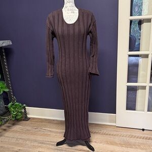 Rumored Brown Ribbed Scoop-Neck Maxi Dress